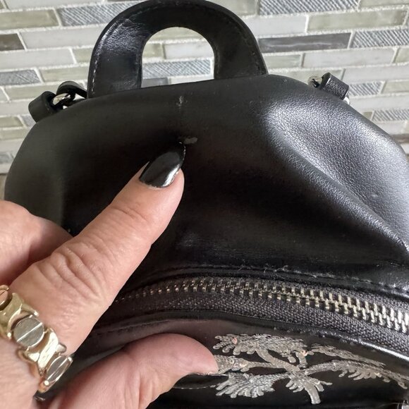 VICTORIA’S SECRET BLACK PALM TREE SMALL BACKPACK BAG MIAMI GOTHIC CHAINS STRAPS - Picture 11 of 12